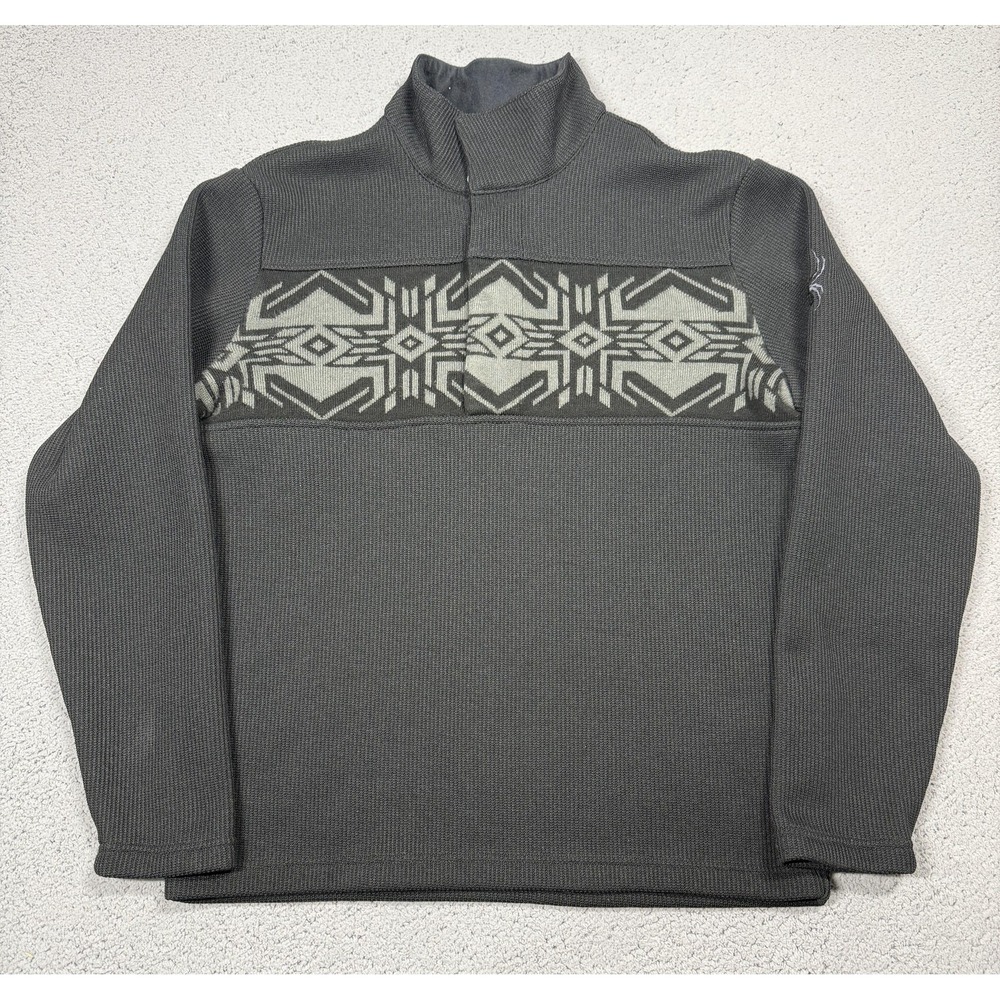 Spyder Sweater Mens Large Gray Core Fleece Lined 1/4 Snap Mock Neck Knit